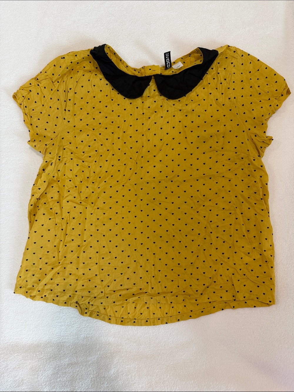Divided Mustard Yellow Top with Black Peter Pan Collar